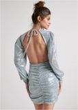 Venus Open-Back Shimmer Dress - Blue Metallic Venus Open-Back Shimmer Dress - Blue Metallic