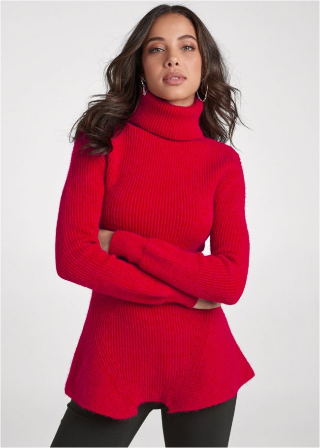 Venus VENUS | Turtleneck Peplum Sweater in Red Venus VENUS | Turtleneck Peplum Sweater in Red