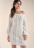 Venus Rhinestone Embellished Sweater Dress - Off White Venus Rhinestone Embellished Sweater Dress - Off White