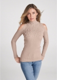 Venus VENUS | Pearl And Stone Embellished Sweater in Light Brown Venus VENUS | Pearl And Stone Embellished Sweater in Light Brown