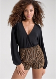 Venus Animal Print Shimmer Romper in Black Multi Venus Animal Print Shimmer Romper in Black Multi