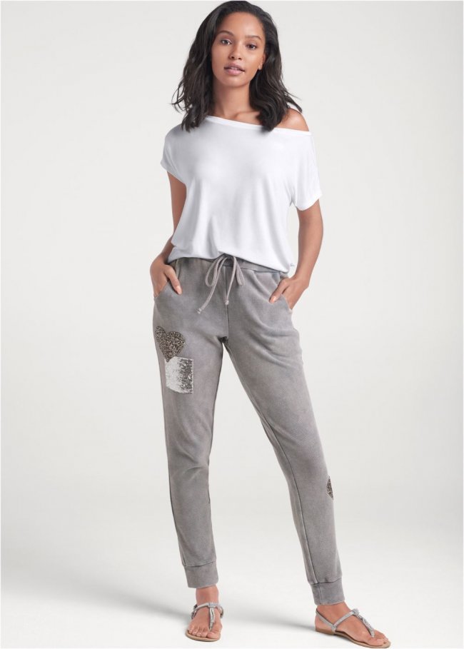 Venus Textured Sparkle Joggers in Grey Venus Textured Sparkle Joggers in Grey