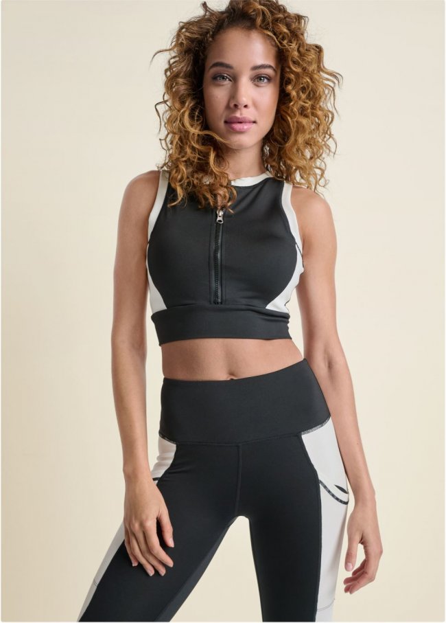 Venus Color Block Active Crop Top in Black & White Venus Color Block Active Crop Top in Black & White