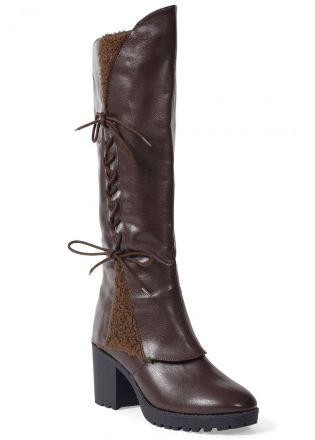 Venus Sherpa Lace-Up Calf Boots in Dark Brown Venus Sherpa Lace-Up Calf Boots in Dark Brown