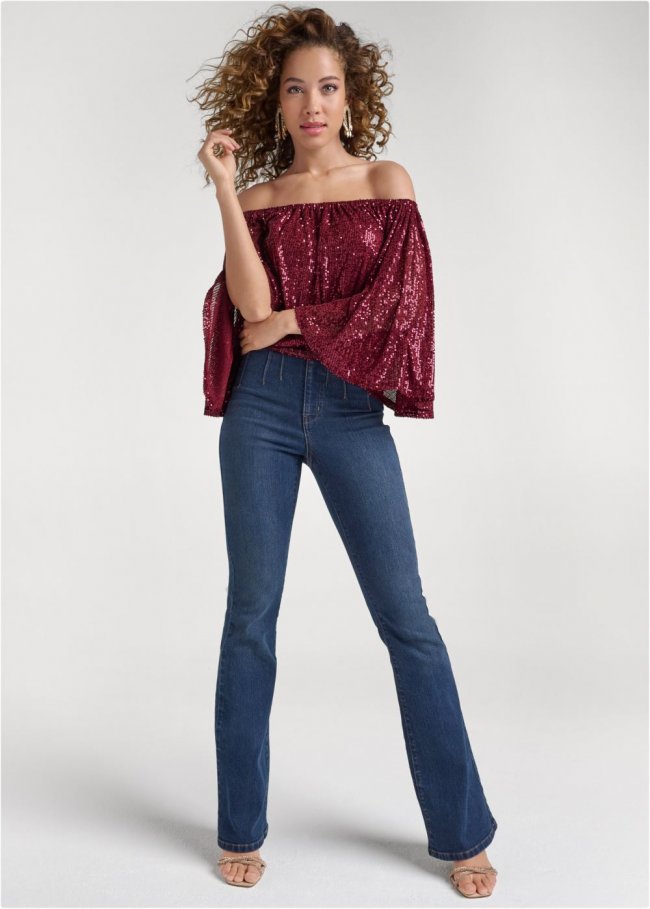 Venus Pintuck Semi-Flare Jeans in Dark Wash Venus Pintuck Semi-Flare Jeans in Dark Wash