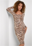 Venus Ruched Long Sleeve Dress - Brown Multi Venus Ruched Long Sleeve Dress - Brown Multi