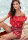 Venus Off-The-Shoulder Bandana Print Romper in Red Multi Venus Off-The-Shoulder Bandana Print Romper in Red Multi