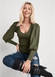 Venus VENUS | Puff Sleeve Sweater in Olive Venus VENUS | Puff Sleeve Sweater in Olive