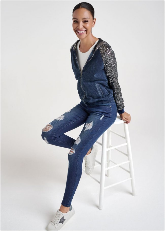 Venus Ripped Skinny Jeans in Dark Wash Venus Ripped Skinny Jeans in Dark Wash