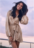 Venus Belted Sequin Wrap Dress - Silver & Gold Venus Belted Sequin Wrap Dress - Silver & Gold