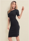 Venus Button Detail Sweater Dress - Black Venus Button Detail Sweater Dress - Black