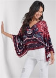 Venus Bandana Print Kimono Top in Red Multi Venus Bandana Print Kimono Top in Red Multi
