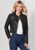 Venus Faux-Leather Lace-Up Jacket in Black Venus Faux-Leather Lace-Up Jacket in Black
