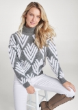 Venus VENUS | Printed Eyelash Turtleneck Sweater in Grey Multi Venus VENUS | Printed Eyelash Turtleneck Sweater in Grey Multi