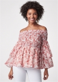 Venus Coral Reef Smocked Top in White & Coral Venus Coral Reef Smocked Top in White & Coral