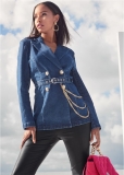 Venus Chain Detail Jean Jacket in Medium Wash Venus Chain Detail Jean Jacket in Medium Wash