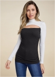 Venus Color Block Mock Neck Top in Black & White Venus Color Block Mock Neck Top in Black & White
