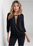 Venus Casual 3/4-Sleeve Top in Black Venus Casual 3/4-Sleeve Top in Black