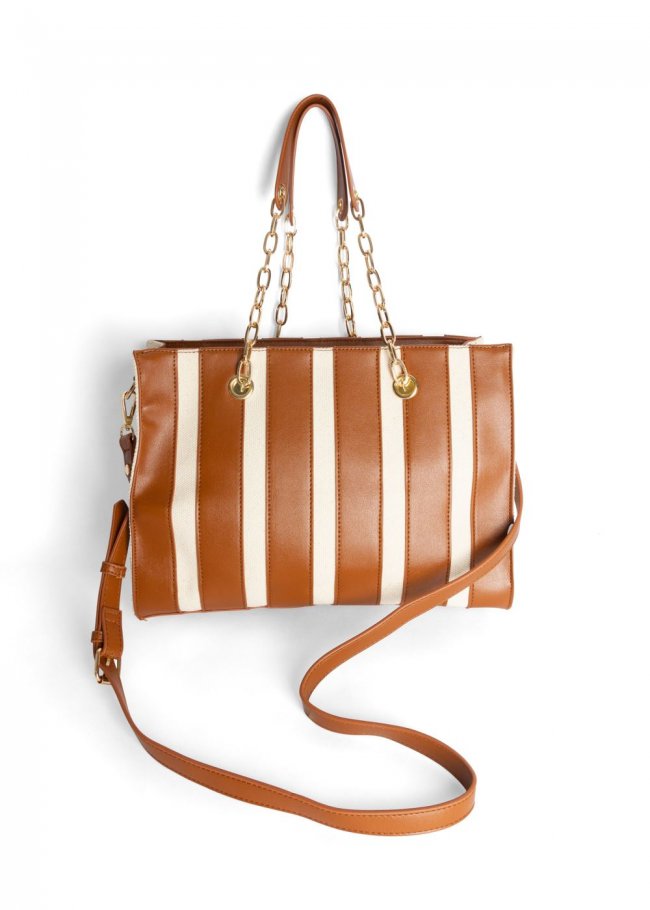 Venus Canvas Striped Tote Bag in Cognac Venus Canvas Striped Tote Bag in Cognac