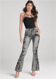 Venus Floral Embroidered Jeans in Black Acid Wash Venus Floral Embroidered Jeans in Black Acid Wash