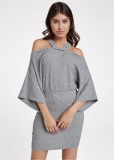 Venus Cold-Shoulder Ribbed Mini Dress - Heather Grey Venus Cold-Shoulder Ribbed Mini Dress - Heather Grey