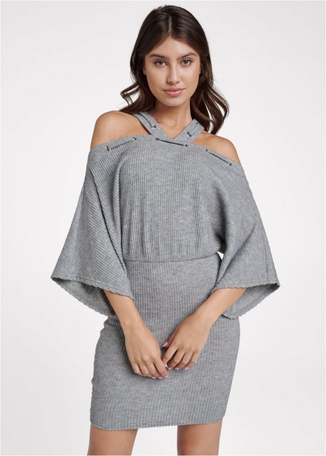 Venus Cold-Shoulder Ribbed Mini Dress - Heather Grey
