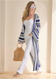 Venus VENUS | Striped Duster Cardigan in White Multi Venus VENUS | Striped Duster Cardigan in White Multi