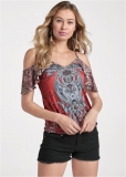 Venus Paisley Cold-Shoulder Top in Rust Multi Venus Paisley Cold-Shoulder Top in Rust Multi