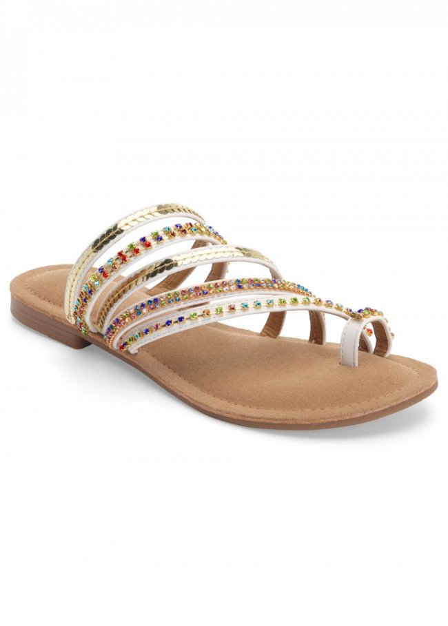 Venus Strappy Toe Ring Sandals in White Venus Strappy Toe Ring Sandals in White