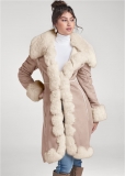 Venus Faux-Suede-And-Fur Coat in Taupe & Off White Venus Faux-Suede-And-Fur Coat in Taupe & Off White