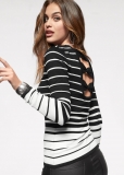 Venus VENUS | Back Detail Striped Sweater in Black & White Venus VENUS | Back Detail Striped Sweater in Black & White