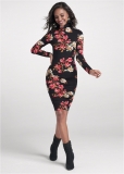 Venus Long Sleeve Ruched Dress - Black & Red Venus Long Sleeve Ruched Dress - Black & Red