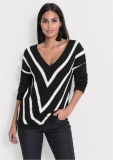 Venus VENUS | V-Neck Striped Sweater in Black & White Venus VENUS | V-Neck Striped Sweater in Black & White