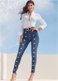 Venus Button Detail Skinny Jeans in Medium Wash Venus Button Detail Skinny Jeans in Medium Wash