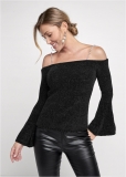 Venus VENUS | Off-The-Shoulder Pearl Strap Chenille Sweater in Black Venus VENUS | Off-The-Shoulder Pearl Strap Chenille Sweater in Black