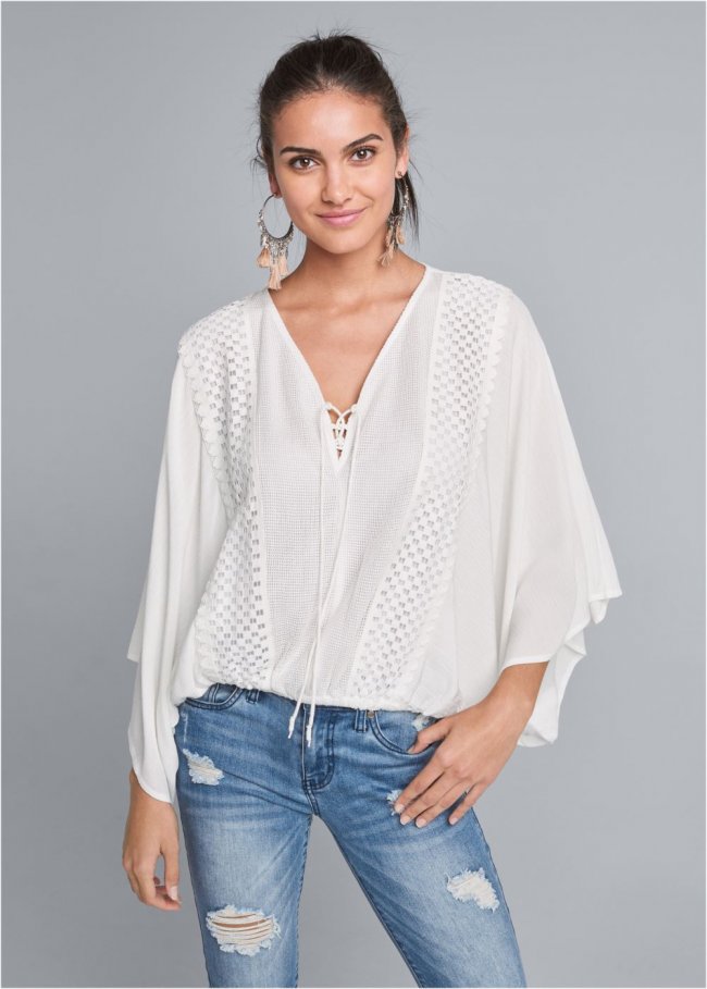 Venus Batwing Crochet Top in Off White Venus Batwing Crochet Top in Off White