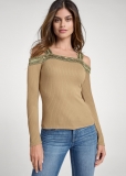 Venus Sequin Cold Shoulder Top in Light Brown Venus Sequin Cold Shoulder Top in Light Brown