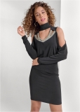 Venus Embellished Cold-Shoulder Dress - Black Venus Embellished Cold-Shoulder Dress - Black