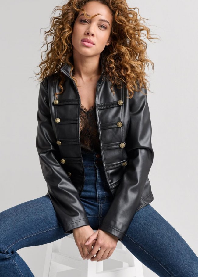 Venus Faux-Leather Military Jacket in Black Venus Faux-Leather Military Jacket in Black