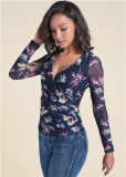 Venus Bahamian Floral Mesh Top in Navy Multi Venus Bahamian Floral Mesh Top in Navy Multi