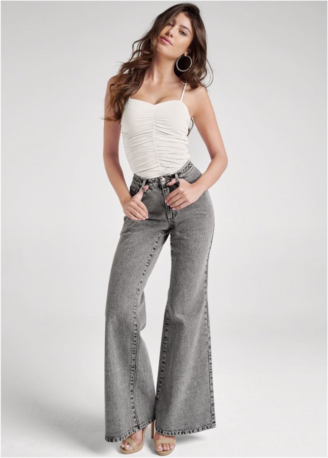 Venus New Vintage Wide Flare Jeans in Black Acid Wash Venus New Vintage Wide Flare Jeans in Black Acid Wash