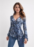 Venus Paisley Balloon Sleeve Top in Blue Multi Venus Paisley Balloon Sleeve Top in Blue Multi