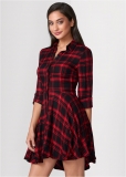 Venus Plaid High Low Dress - Red Multi Venus Plaid High Low Dress - Red Multi