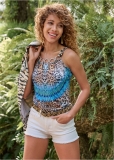 Venus Vibrant Abstract Cheetah Ring Detail Top in Blue Multi Venus Vibrant Abstract Cheetah Ring Detail Top in Blue Multi