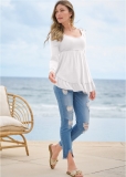 Venus Long Sleeve Babydoll Top in White Venus Long Sleeve Babydoll Top in White