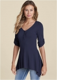 Venus Henley High-Low Top in Navy Venus Henley High-Low Top in Navy