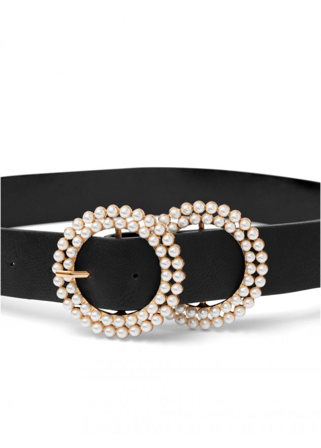 Venus Pearl Double Buckle Belt in Black Venus Pearl Double Buckle Belt in Black