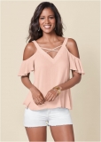 Venus Strappy Detail V-Neck Top in Light Pink Venus Strappy Detail V-Neck Top in Light Pink