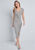 Venus Brushed Rib Knot Lounge Dress in Heather Grey Venus Brushed Rib Knot Lounge Dress in Heather Grey