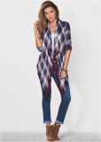 Venus Plaid And Fringe Cardigan in Navy Multi Venus Plaid And Fringe Cardigan in Navy Multi